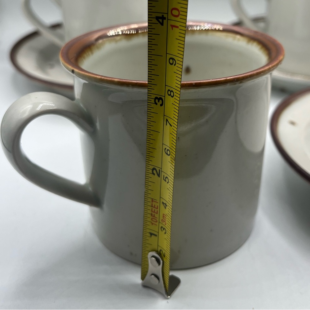Vtg Dansk 4 Sets Mugs Cups Saucers Sandstone Brown Band NIELS REFSGAARD Denmark - Picture 2 of 9